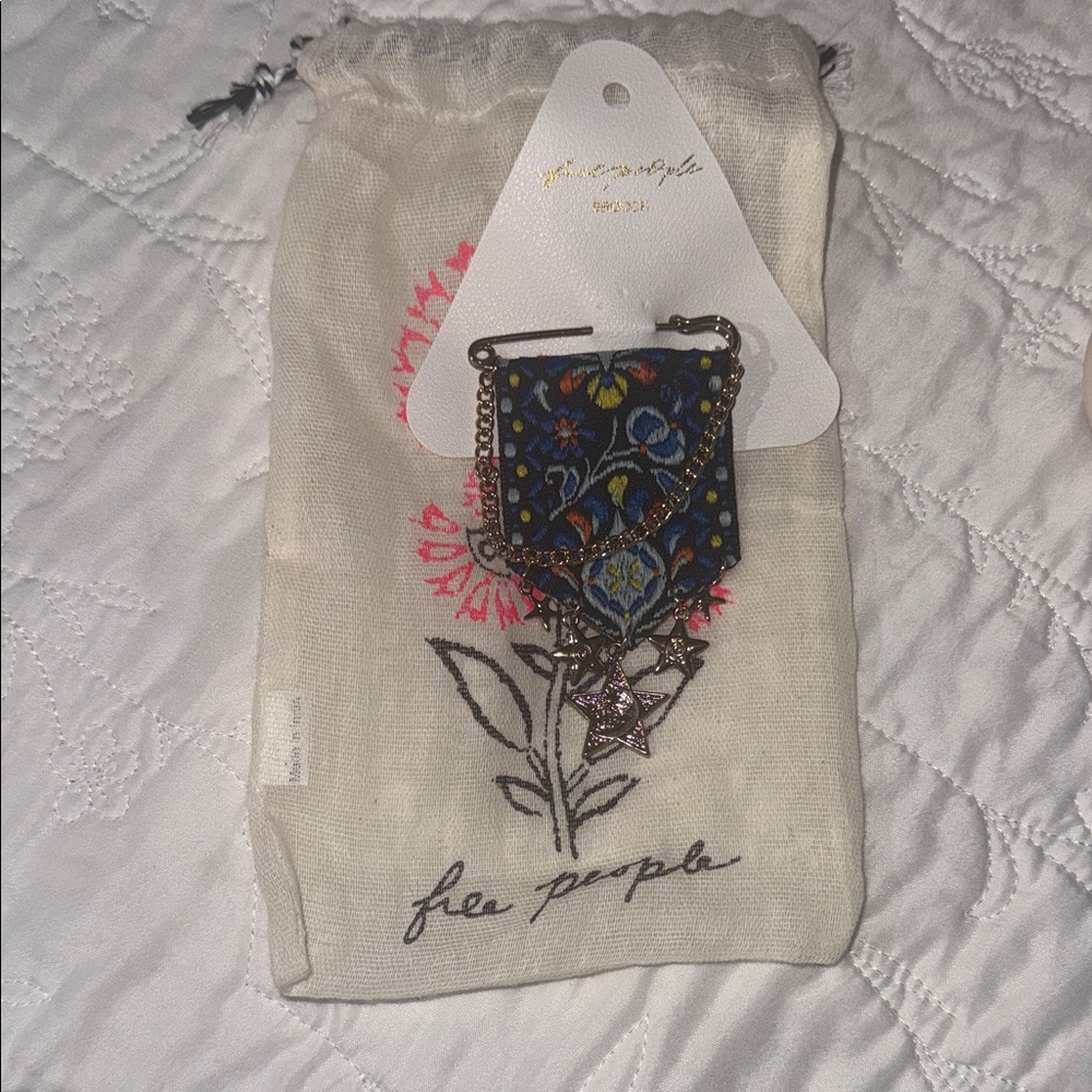 Free People Blue Floral Embroidered Brooch